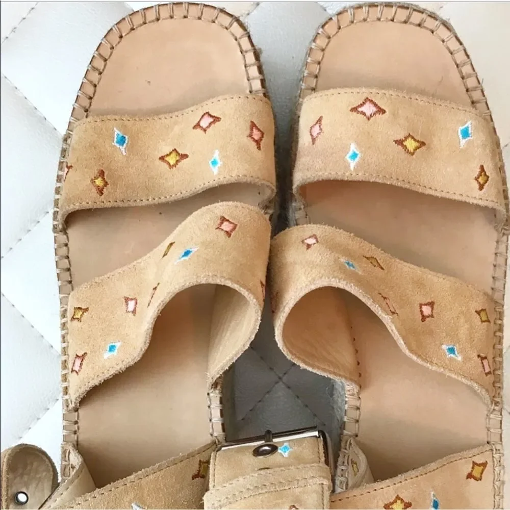 Rag & Bone 8.5 Tara Embroidered suede espadrille platform buckle southwestern